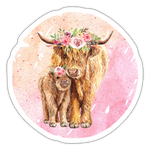 Scottish Highland Cow Calf Vinyl Sticker - white matte